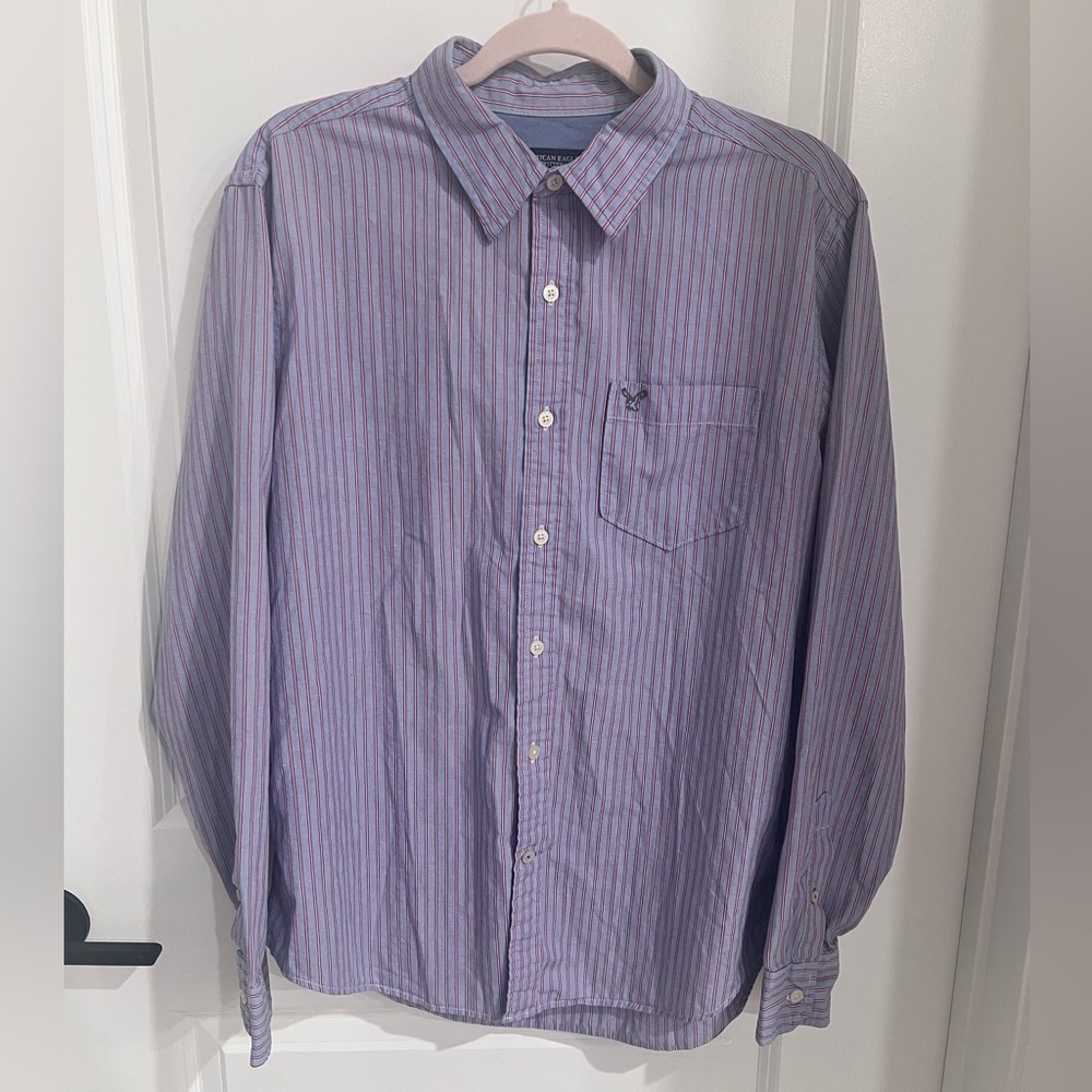 American Eagle Outfitters Purple Casual Button Down Shirt